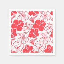 Red Hibiscus Hawaiian flower Pattern Napkins