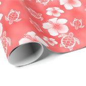 Red Hibiscus Honu Hawaiian Pattern Cadeaupapier (Rol Hoek)