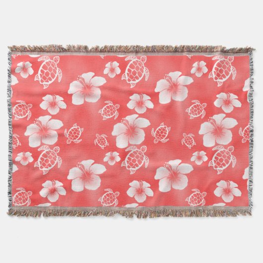 Red Hibiscus Honu Hawaiian Pattern Deken (Voorkant)
