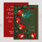 Red Hibiscus Hummingbird Party Uitnodiging (Voorkant / Achterkant)