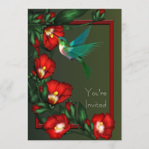 Red Hibiscus Hummingbird Party Uitnodiging