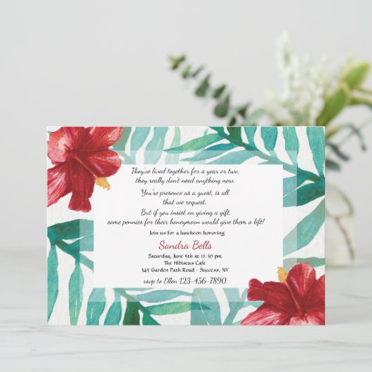 Red Hibiscus Invitation Kaart (Staand voorkant)