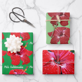 Red Hibiscus Mele Kalikimaka Inpakpapier Vel