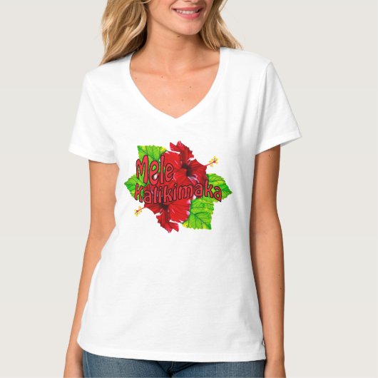 Red Hibiscus Mele Kalikimaka kerstShirten T-shirt (Voorkant)