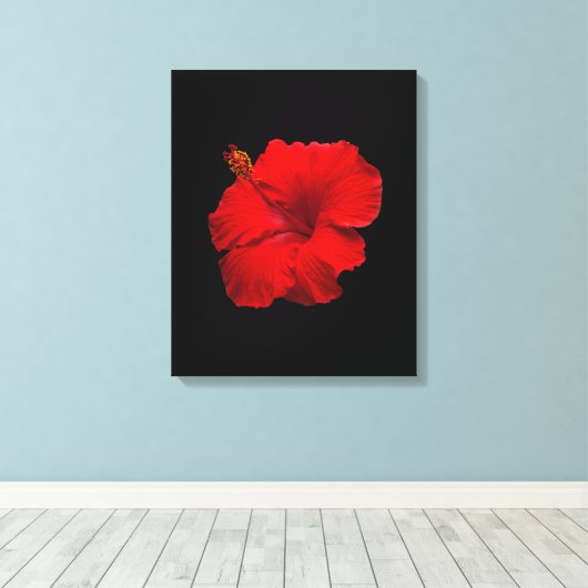 Red Hibiscus on Black - Gepersonaliseerd Sjabloon Canvas Afdruk (Insitu (Houten vloer))
