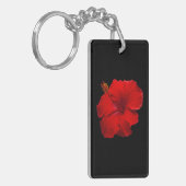Red Hibiscus on Black - Gepersonaliseerd Sjabloon Sleutelhanger (Voorkant Links)