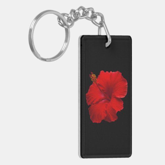 Red Hibiscus on Black - Gepersonaliseerd Sjabloon Sleutelhanger (Voorkant Links)