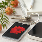 Red Hibiscus on Black - Gepersonaliseerd Sjabloon Sleutelhanger (Voorkant Rechts)