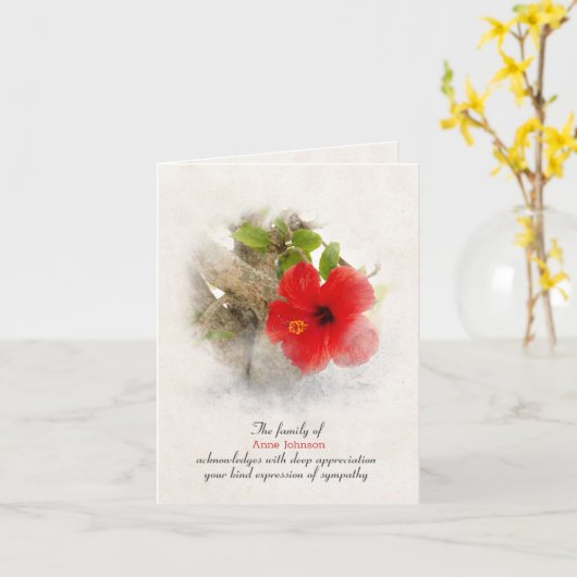 Red Hibiscus Sympathie Hartelijk dank Kaart (Gele Bloem)