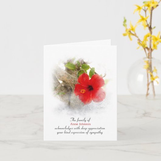 Red Hibiscus Sympathie Hartelijk dank Kaart (Gele Bloem)
