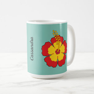 Red Hibiscus Tropical Flower Jouw namen toevoege Koffiemok
