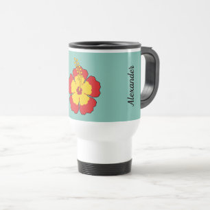 Red Hibiscus Tropical Flower Jouw namen toevoege Reisbeker
