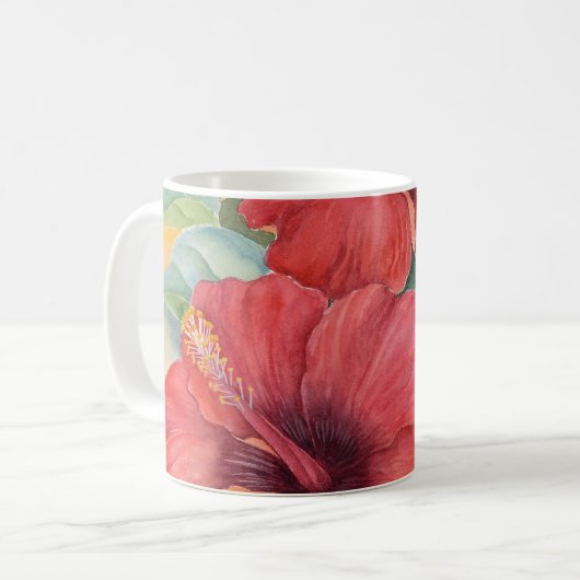 Red Hibiscus Tropical Flower Painting - Multi Koffiemok (Voorkant links)