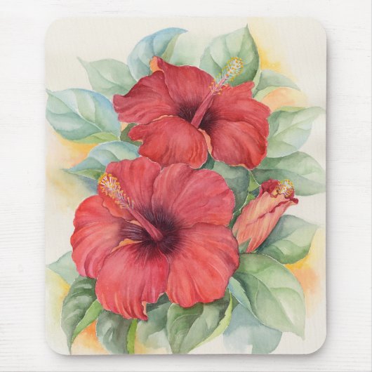 Red Hibiscus Tropical Flower Painting - Multi Muismat (Voorkant)