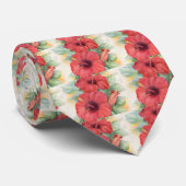 Red Hibiscus Tropical Flower Painting - Multi Stropdas (Opgerold)