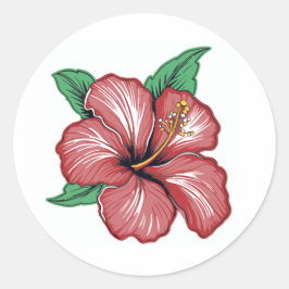 Red Hibiscus Tropical Flower Ronde Sticker