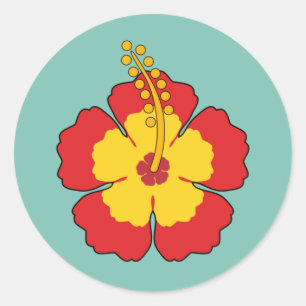 Red Hibiscus Tropical Flower Ronde Sticker