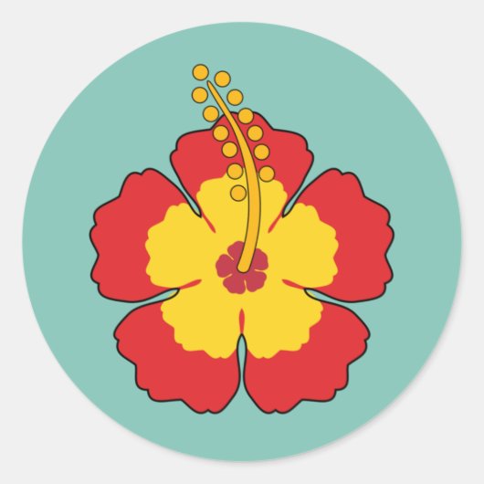 Red Hibiscus Tropical Flower Ronde Sticker (Voorkant)