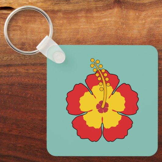 Red Hibiscus Tropical Flower Sleutelhanger (Voorkant)