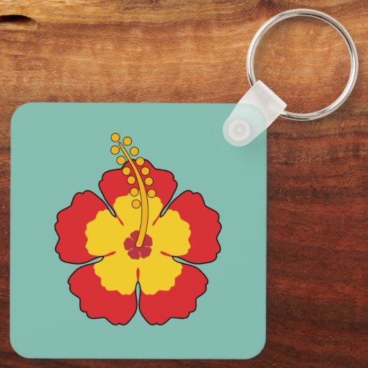 Red Hibiscus Tropical Flower Sleutelhanger (Achterkant)