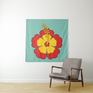 Red Hibiscus Tropical Flower Wandkleed