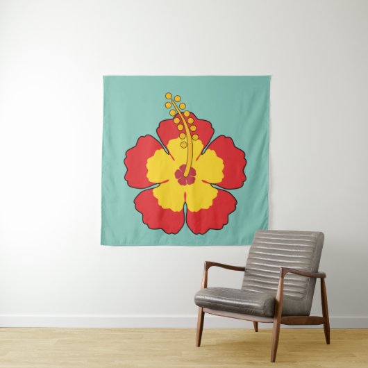 Red Hibiscus Tropical Flower Wandkleed (In situ)