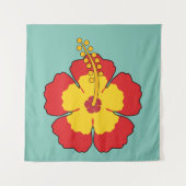 Red Hibiscus Tropical Flower Wandkleed (Voorkant)