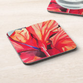 Red Hibiscus tropische bloem waterverf kunst Bier Onderzetter (Linkerzijde)