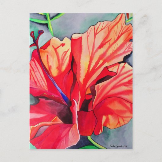 Red Hibiscus tropische bloem waterverf kunst Briefkaart (Voorkant)