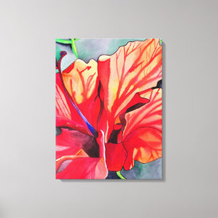 Red Hibiscus tropische bloem waterverf kunst Canvas Afdruk