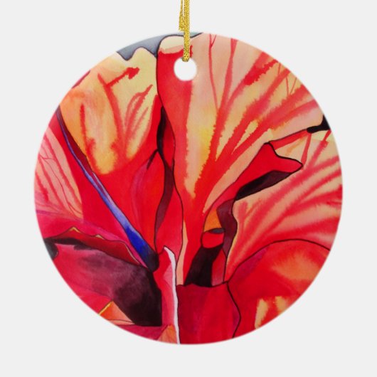 Red Hibiscus tropische bloem waterverf kunst Keramisch Ornament (Achterkant)