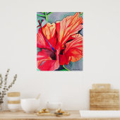 Red Hibiscus tropische bloem waterverf kunst Poster (Keuken)