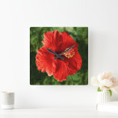 Red Hibiscus Vierkante Klok (Huis)