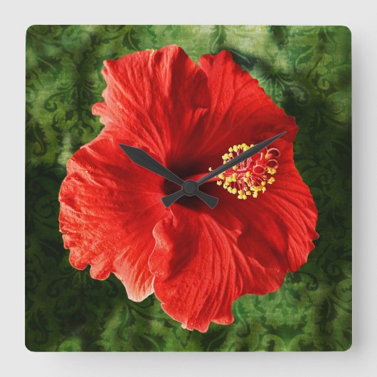 Red Hibiscus Vierkante Klok (Voorkant)