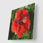 Red Hibiscus Vierkante Klok (Hoek)