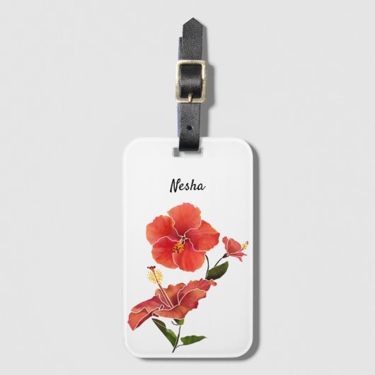 Red Hibiscus Waterverf Flowers Bagagelabel (Voorkant (verticaal))