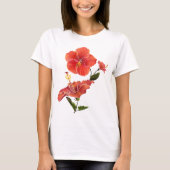 Red Hibiscus Waterverf Flowers T-shirt (Voorkant)