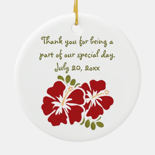 Red Hibiscus Wedding Favor Ornament (Achterkant)