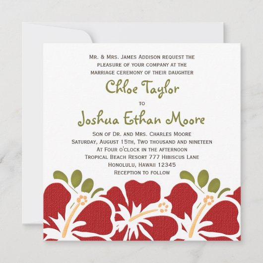 Red Hibiscus Wedding Invitations Kaart (Voorkant)