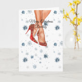 Red High Heels Female Legs Christmas Kaart (Gele Bloem)