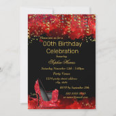 Red High Heels Gold Black glitter Birthday party Kaart (Voorkant)