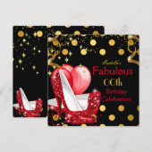 Red High Heels Shimmer Gold Birthday Party 2 Kaart (Voorkant / Achterkant)