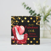 Red High Heels Shimmer Gold Birthday Party 2 Kaart (Staand voorkant)