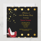 Red High Heels Shimmer Gold Birthday Party 2 Kaart (Achterkant)