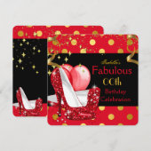 Red High Heels Shimmer Gold Birthday Party Kaart (Voorkant / Achterkant)