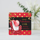 Red High Heels Shimmer Gold Birthday Party Kaart (Staand voorkant)