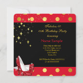 Red High Heels Shimmer Gold Birthday Party Kaart (Achterkant)