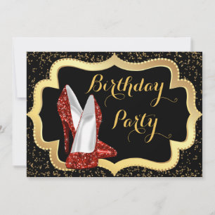 Red High Hiel Black en Gold Birthday Party Kaart