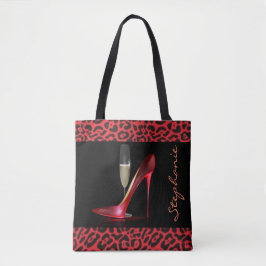Red High Hiel Champagne Leopard Design Tote Bag