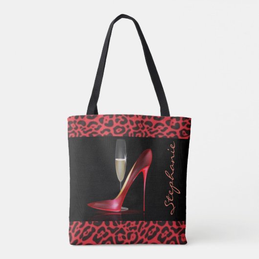 Red High Hiel Champagne Leopard Design Tote Bag (Achterkant)